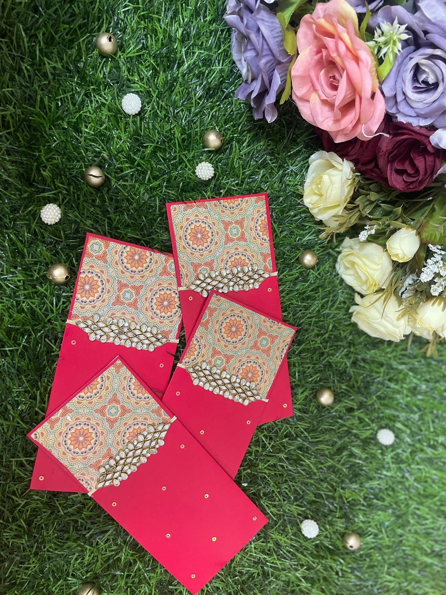 Festive Pink Mandala & Kundan Envelope