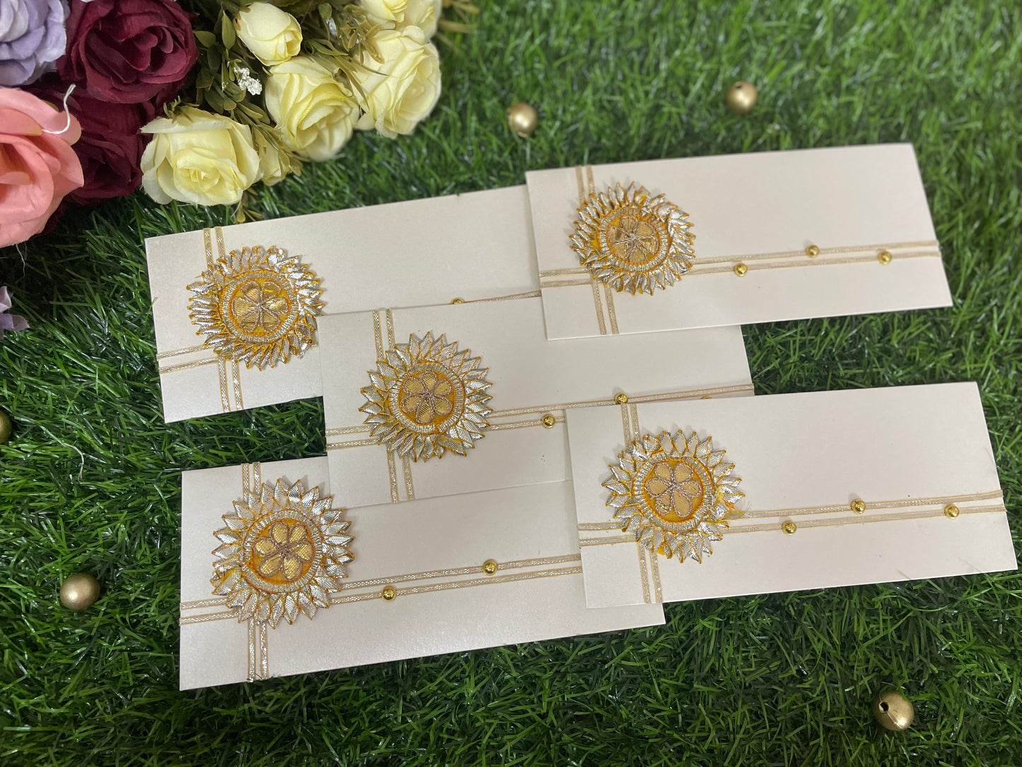 Cream & Gold Zari Sunflower Envelope