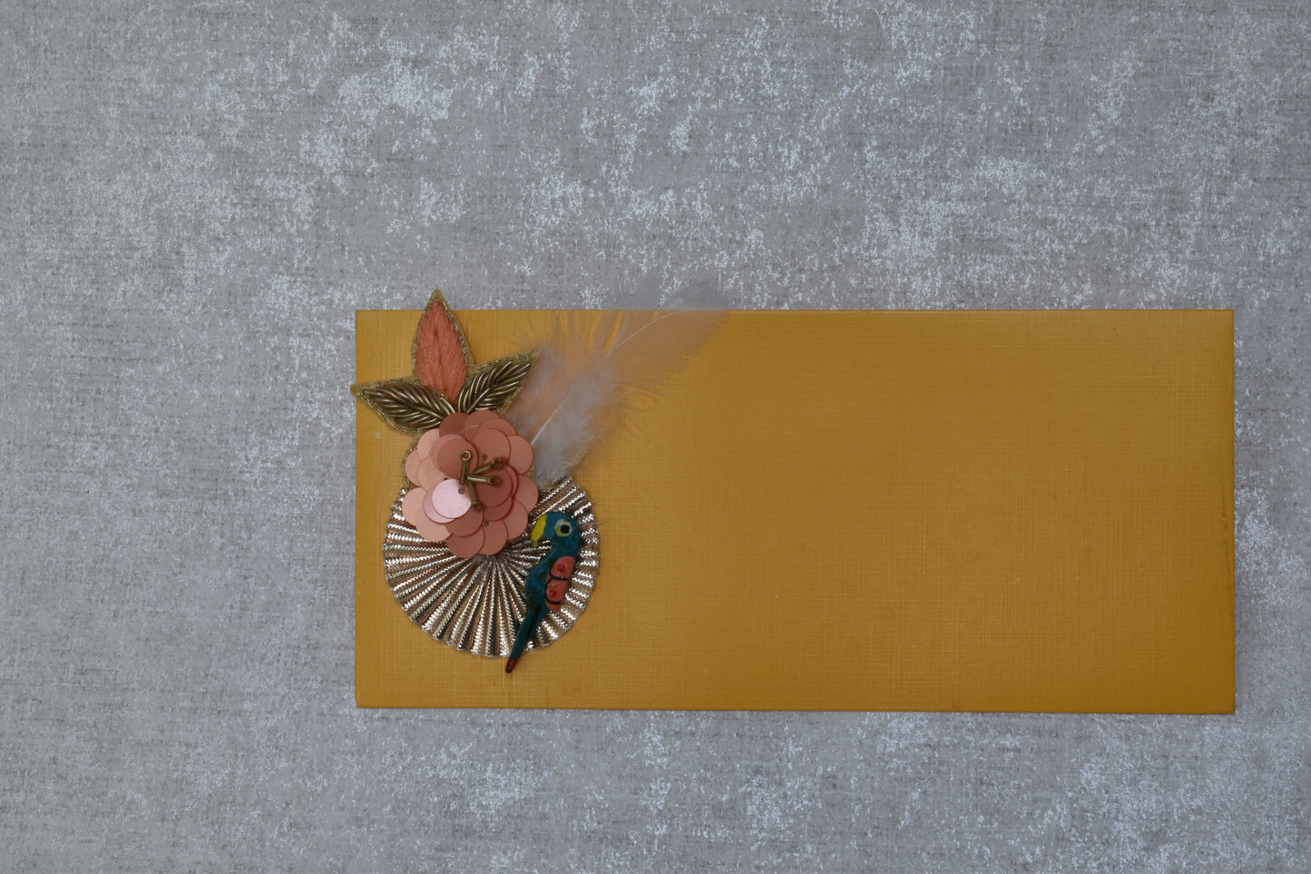 Mustard & Pink Feathered Bird Envelope