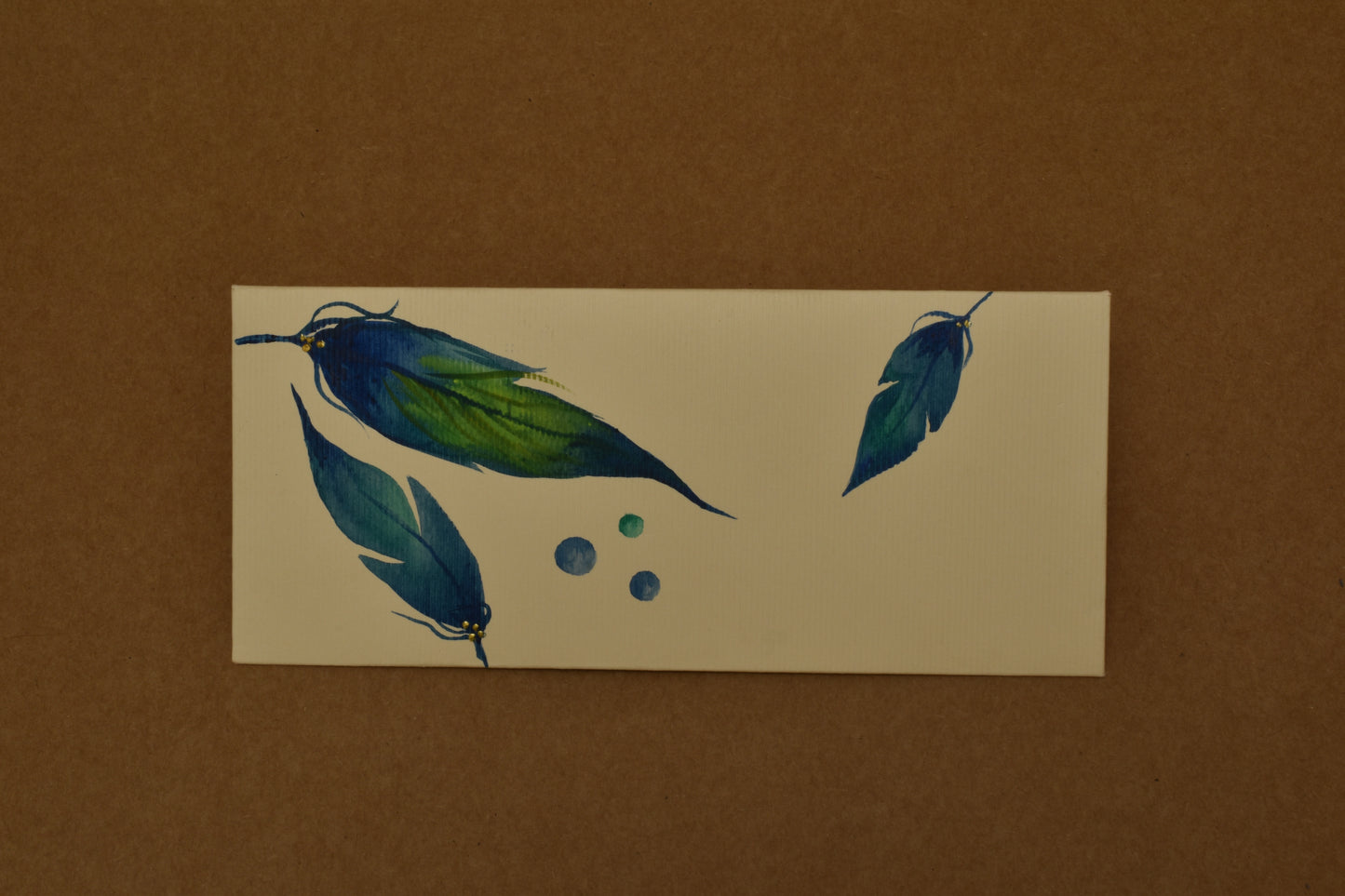 Blue-Green Watercolor Feather Envelope