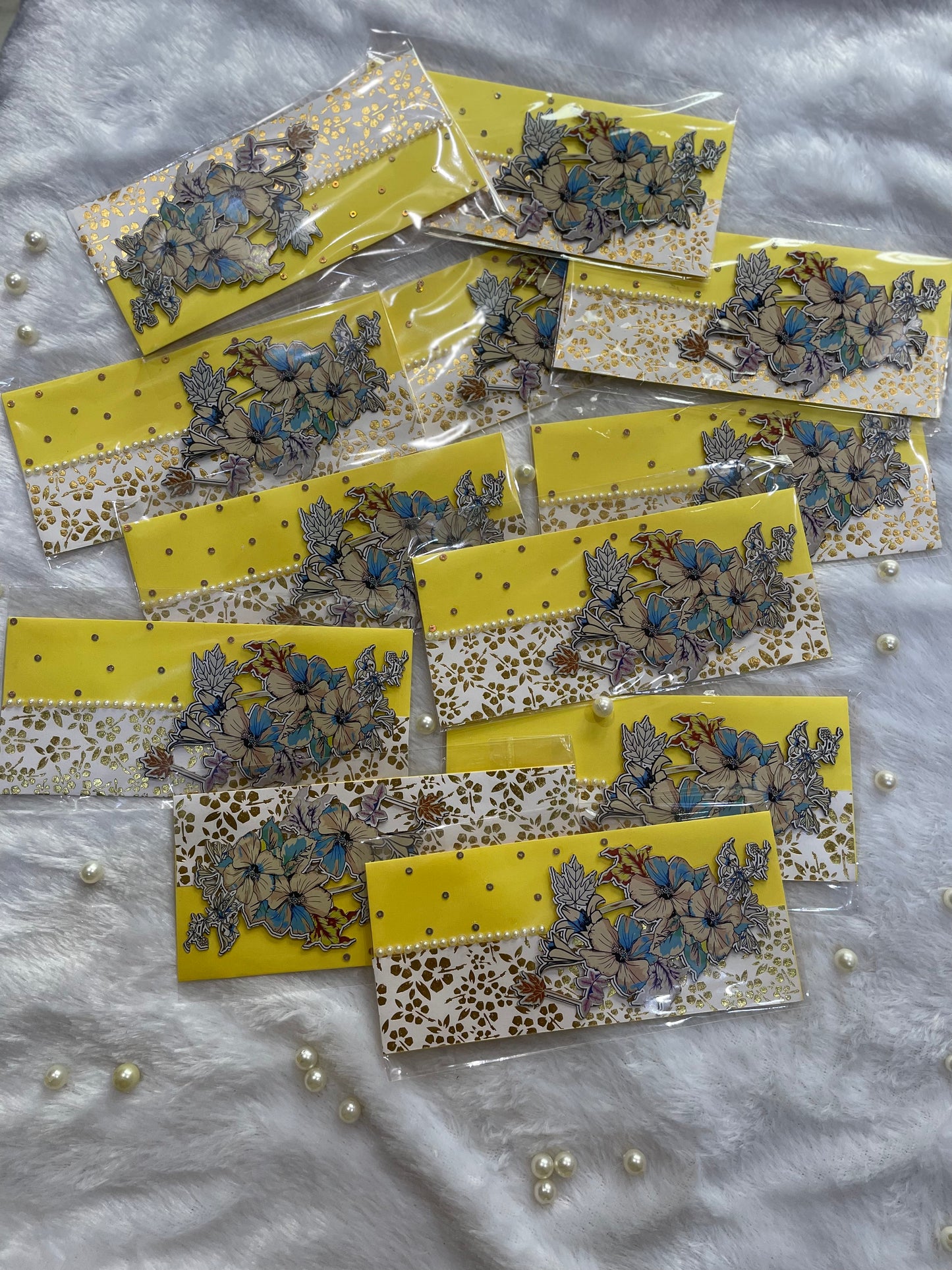 Ornate Yellow & Blue Floral Lace Envelope