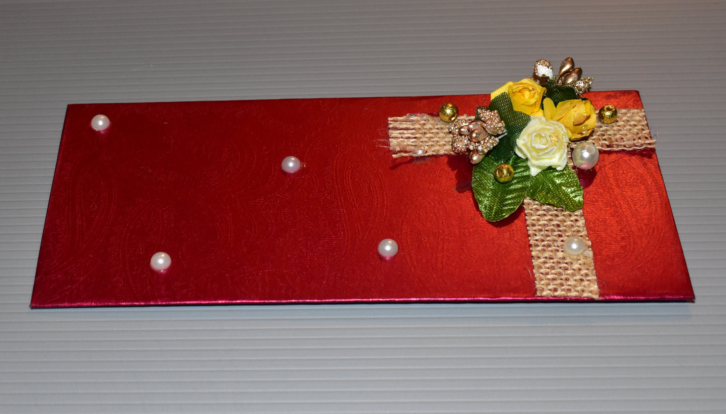 Maroon Jute & Rose Bouquet Envelope