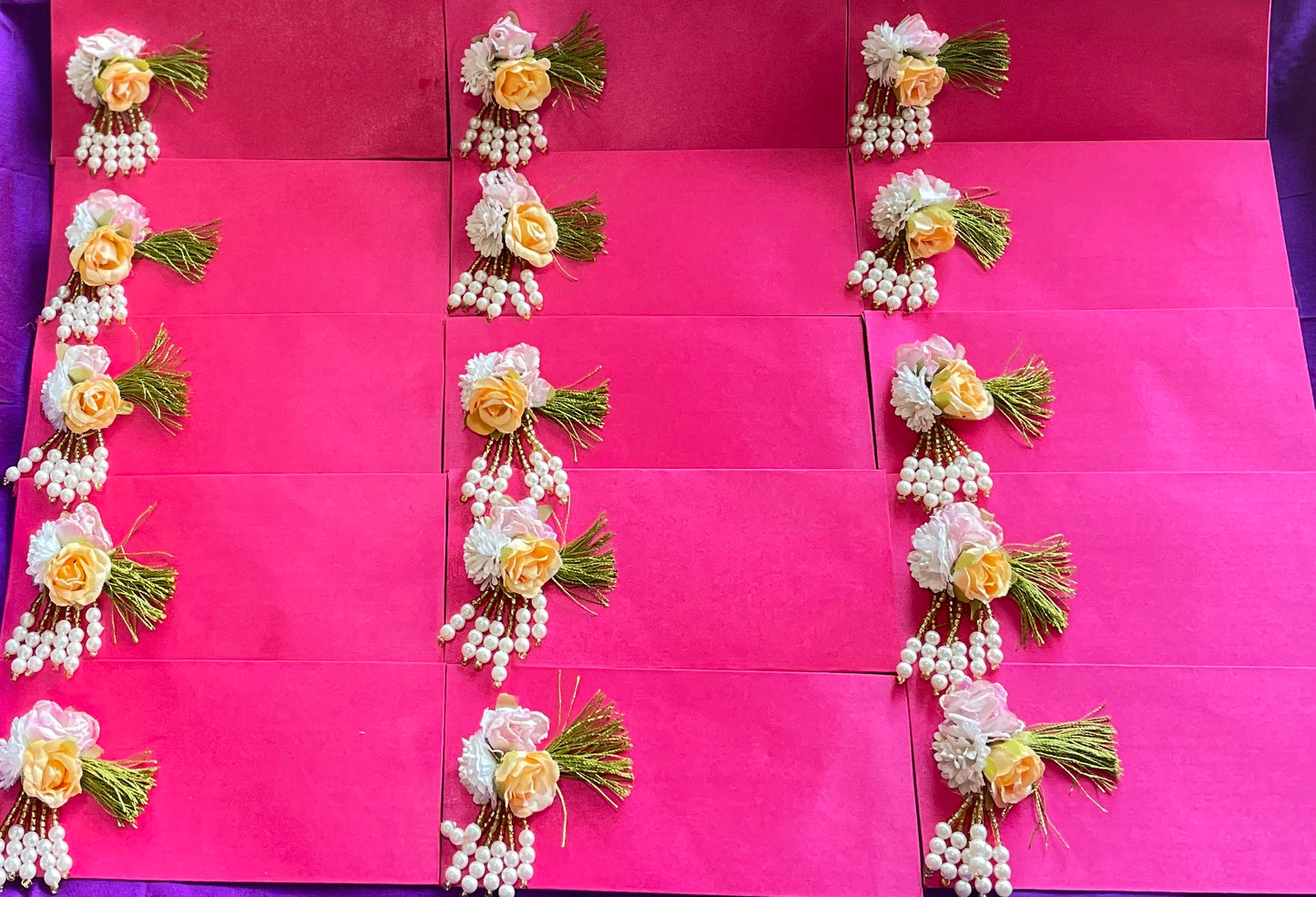 Magenta Floral Pearl Tassel Envelope