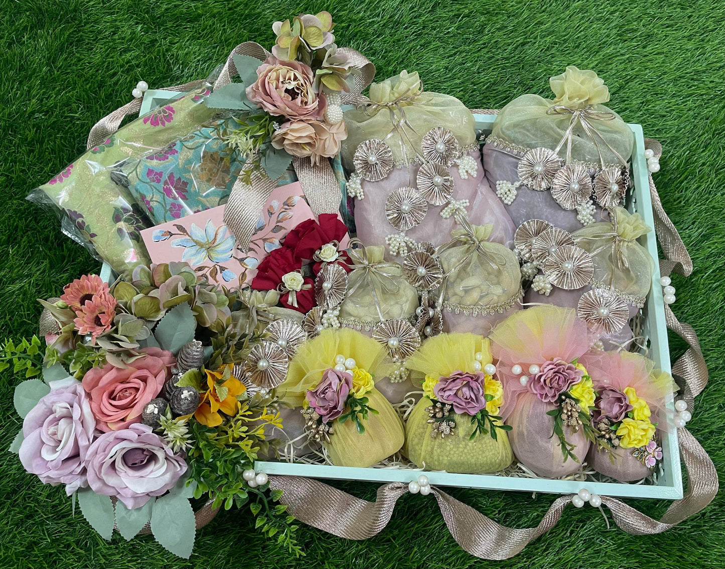 Pink-Yellow Bhaat Tray