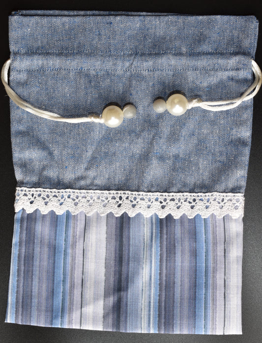Blue Stripe Lace Potli