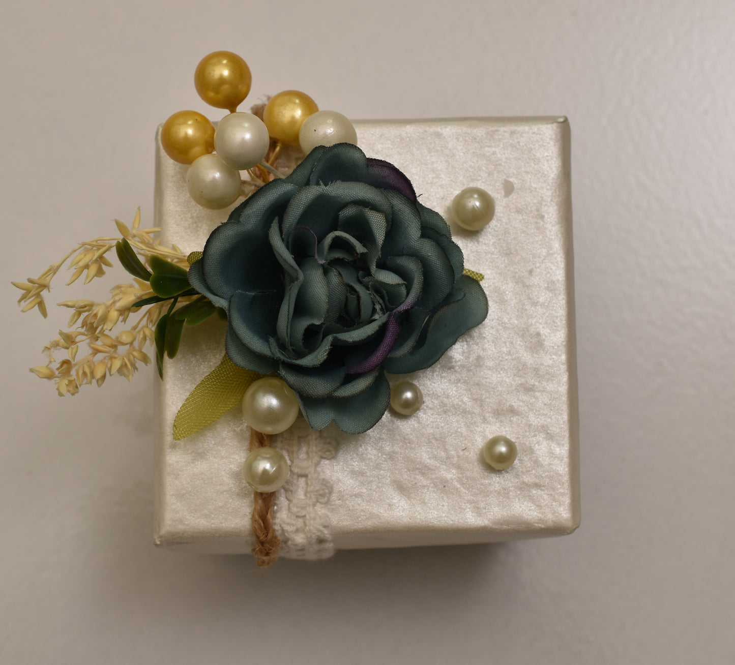 White with Blue Flower