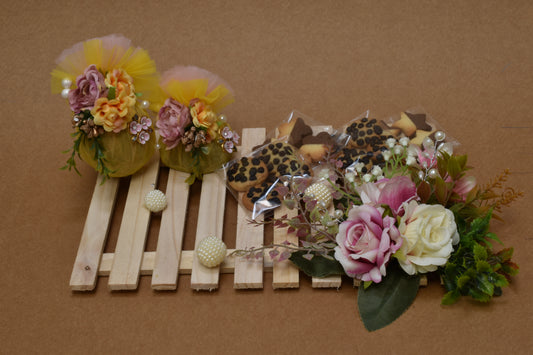 Yellow & Pink Gut Nariyal Rakhi Platter