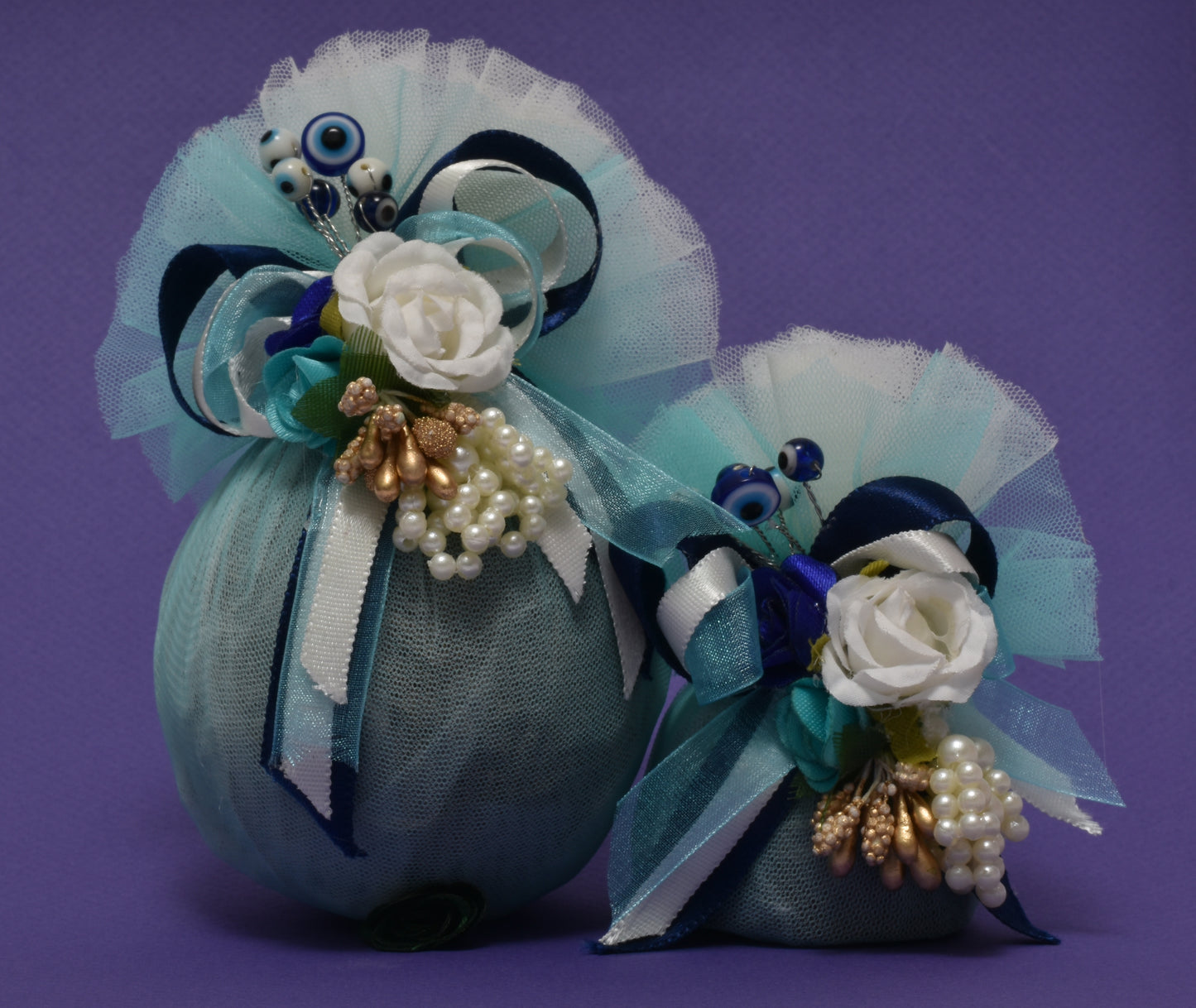 Blue Evil Eye Tulle Gut Nariyal Set