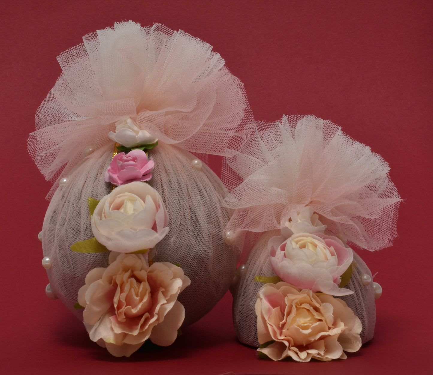 Baby Pink Brocade Peach Floral Gut Nariyal Set