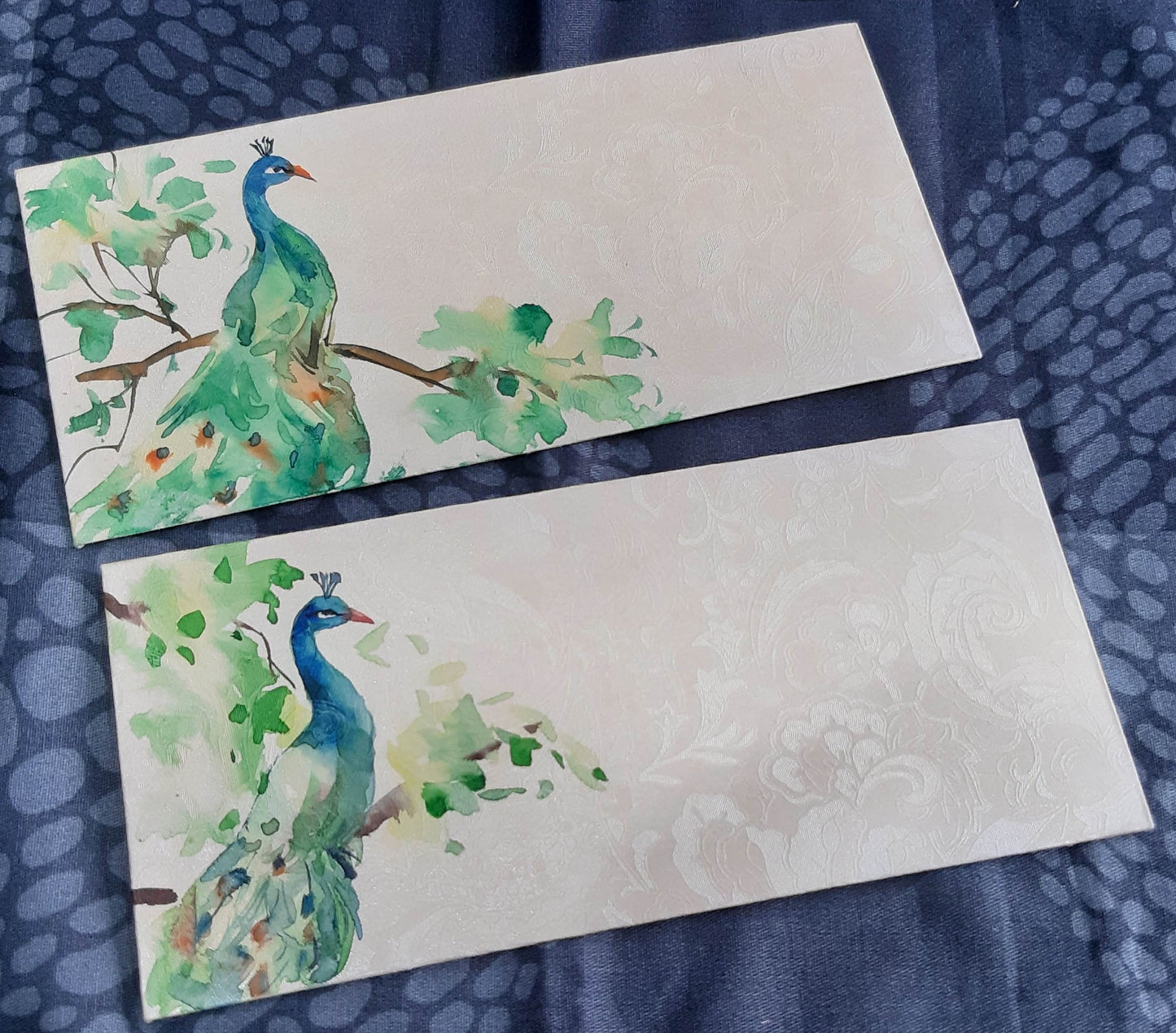Watercolor Peacock on Brocade Envelope