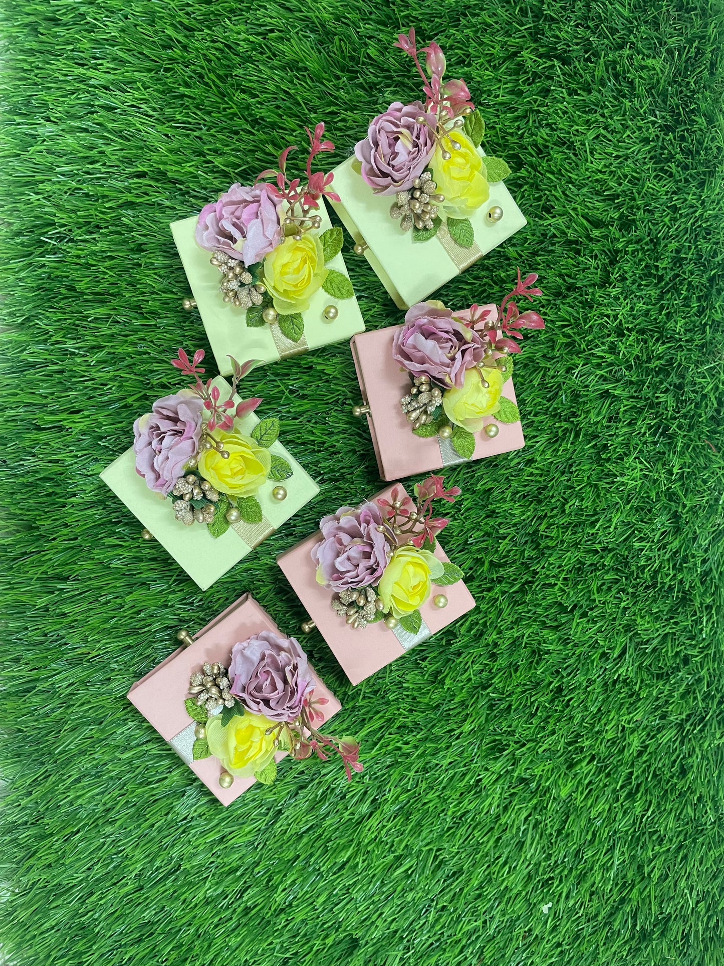 Flat Coin Box with Pink and Yellow Flowers