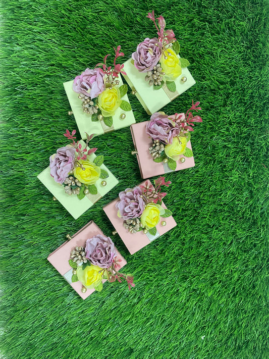 Flat Coin Box with Pink and Yellow Flowers