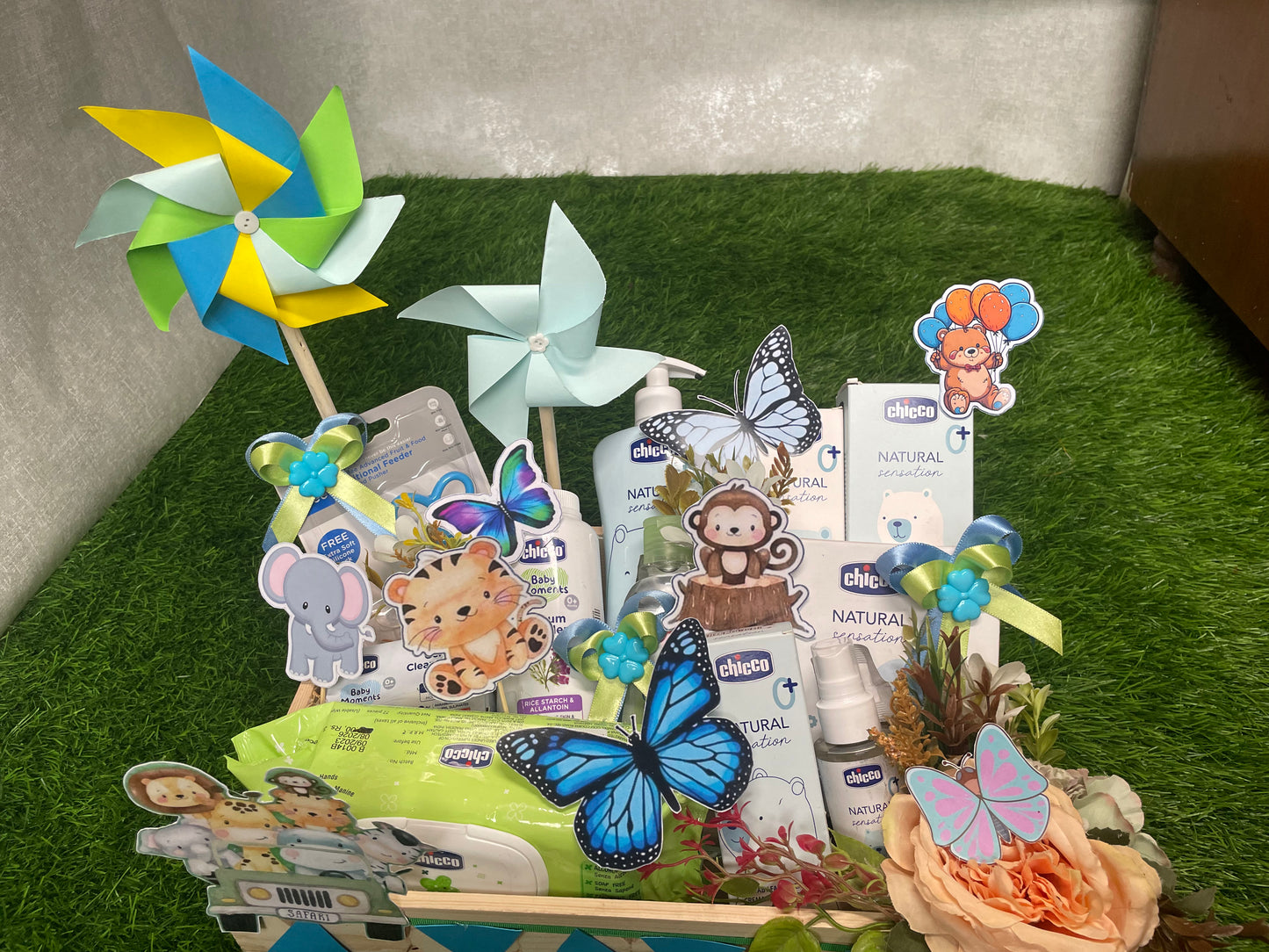 Baby Toiletaries & Pinwheel Hamper Set