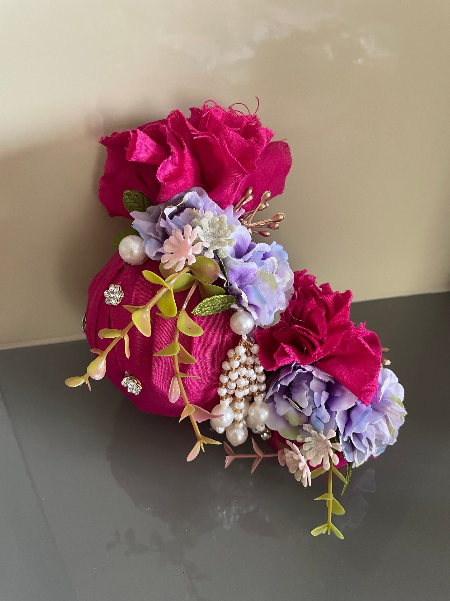 Rani Pink & Yellow Floral Ruffle Gut Nariyal Set