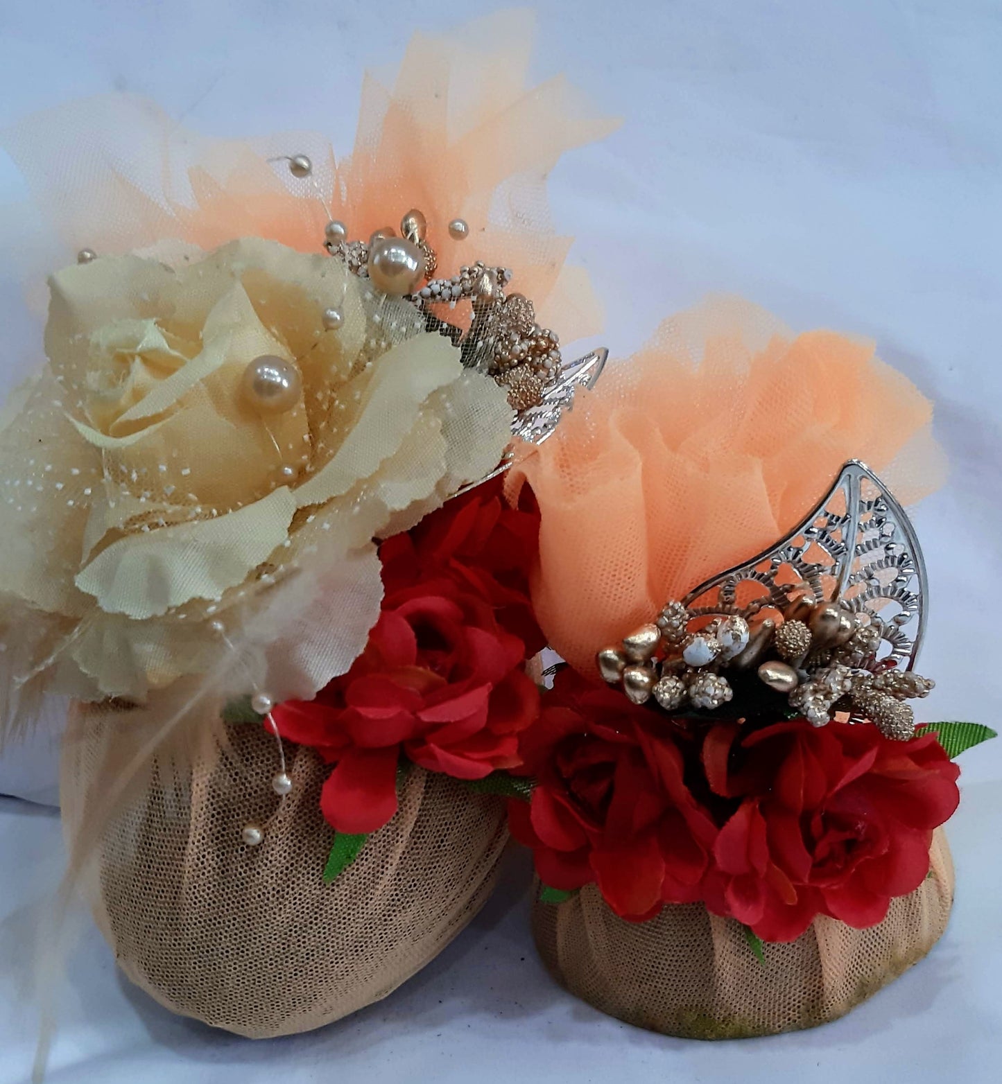 Peach & Silver Metallic Leaf Set