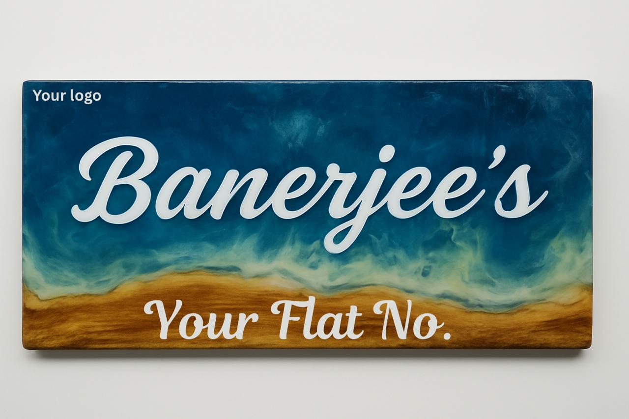 Blue Ocean Feel Resin - Wood Name Plate