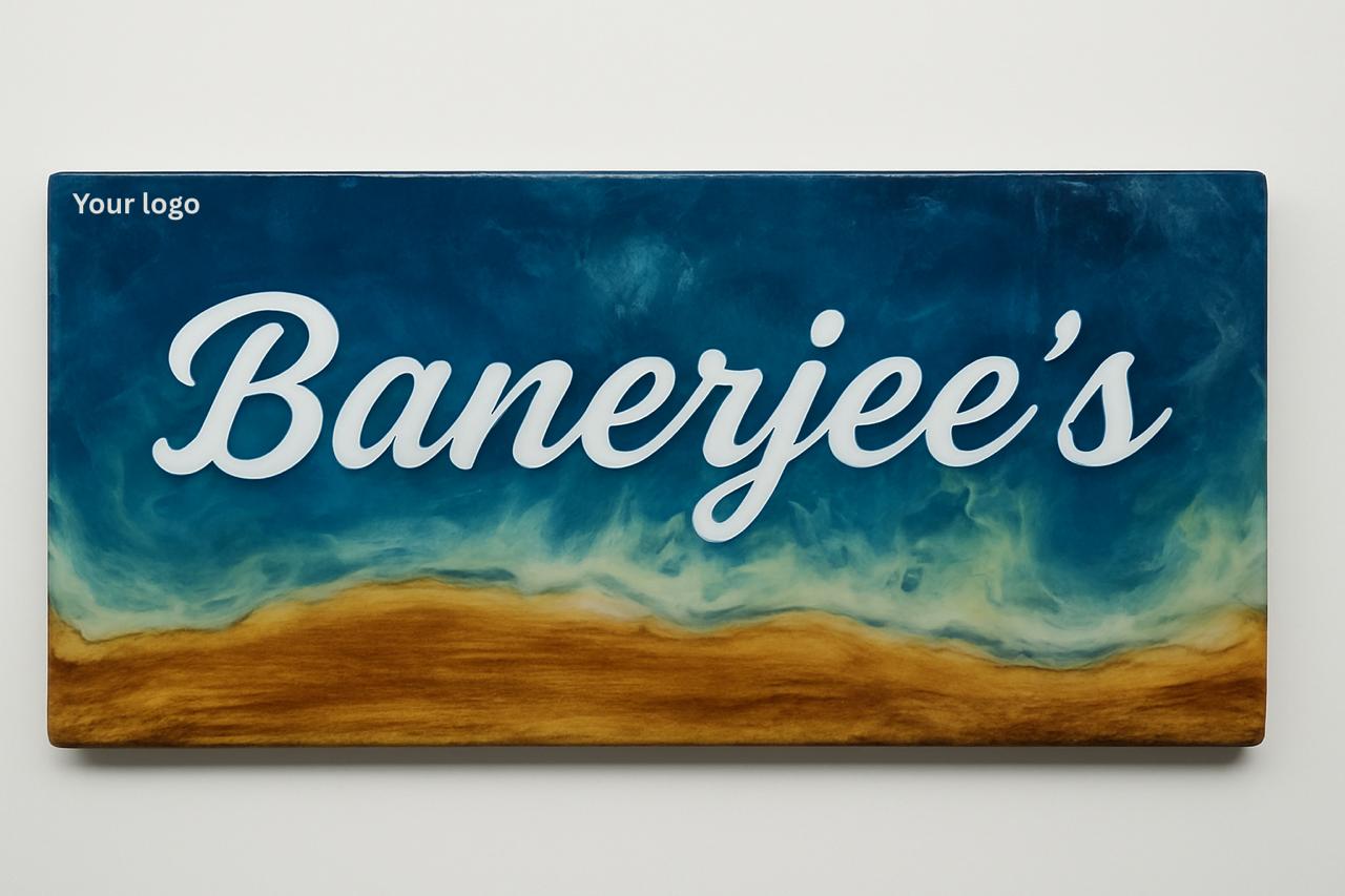 Blue Ocean Feel Resin - Wood Name Plate