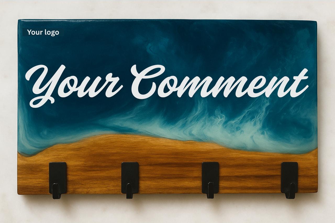 Blue Wavy Resin & Wood Keyholder