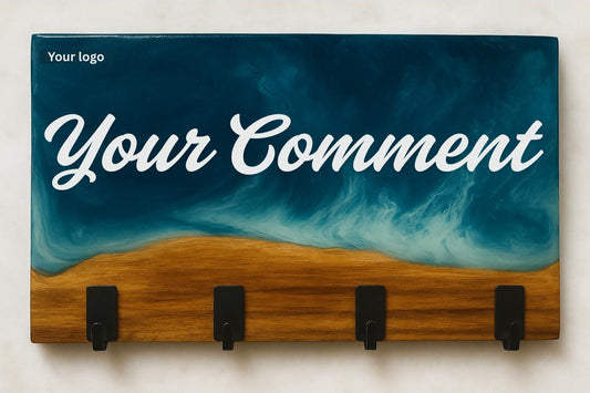 Blue Wavy Resin & Wood Keyholder