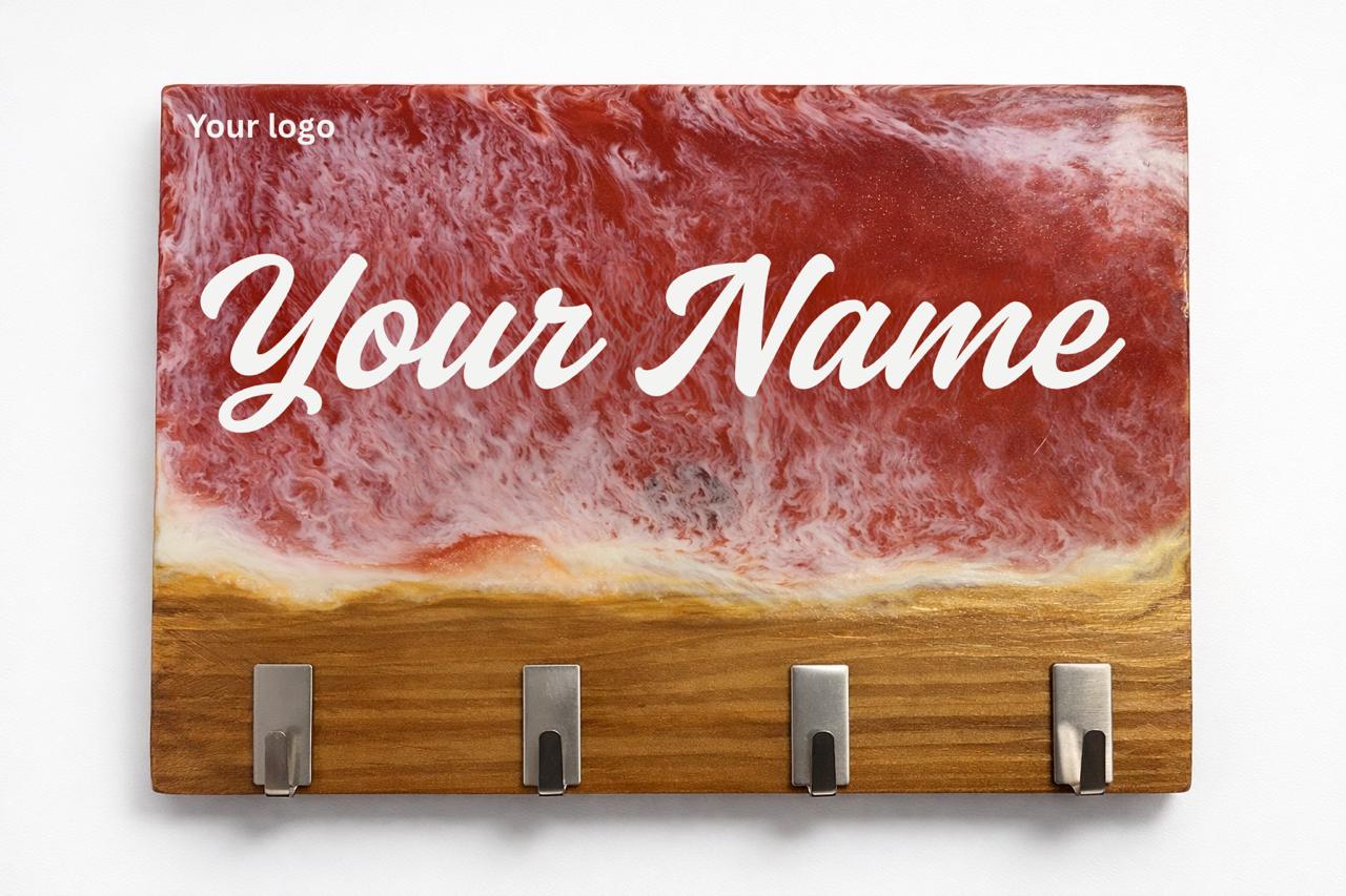 Red Wavy Resin - Wood Key Holder