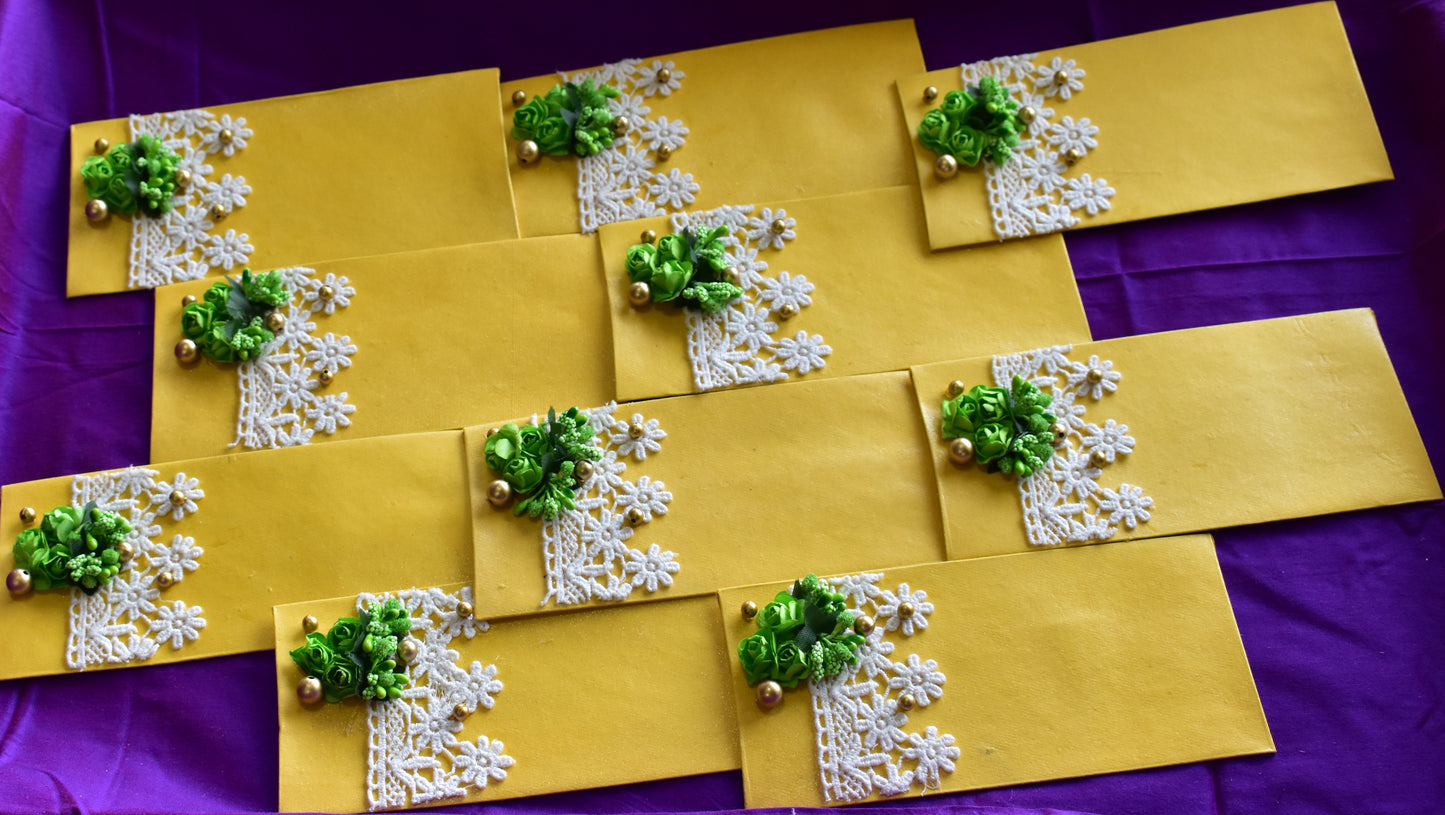 Sunny Yellow & Green Ribbon Lace Envelope