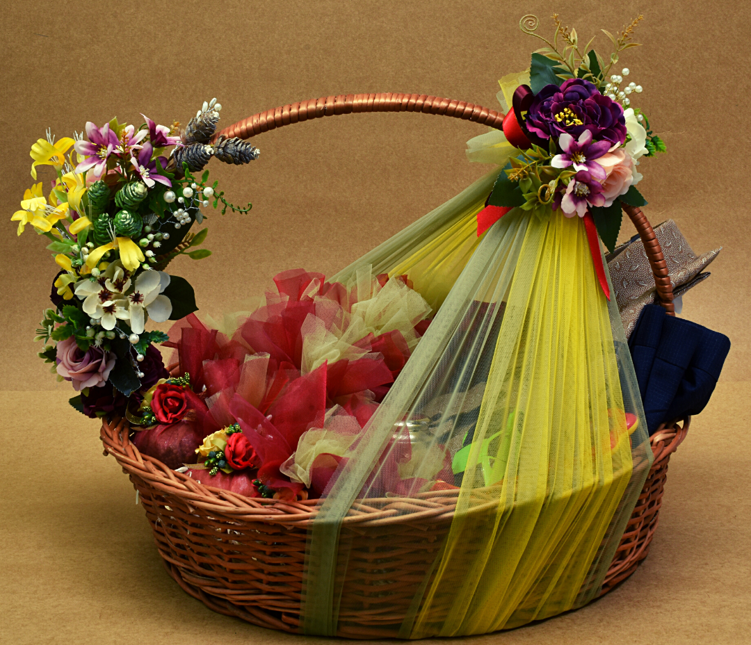 Red Floral Bhaat Basket